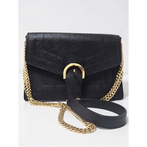 Teddy Blake Margot Stampatto 9 Black Leather Shoulder Bag Gold Chain Made Italy